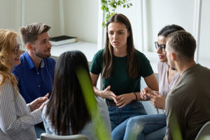 A group of people in a Xanax addiction rehab program