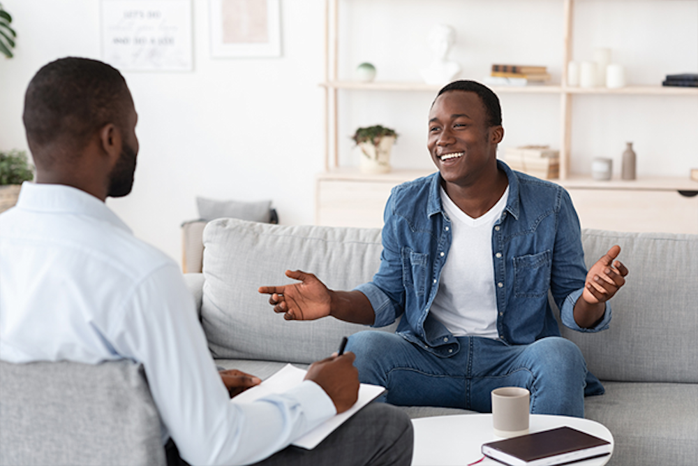 man happy during therapy